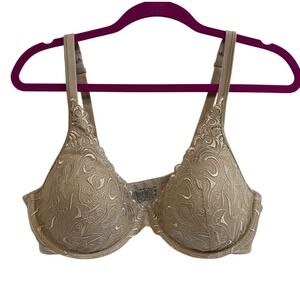 Embroidered Bra 40C‎ Beige Intricate Design Adjustable Straps Comfort Lingerie